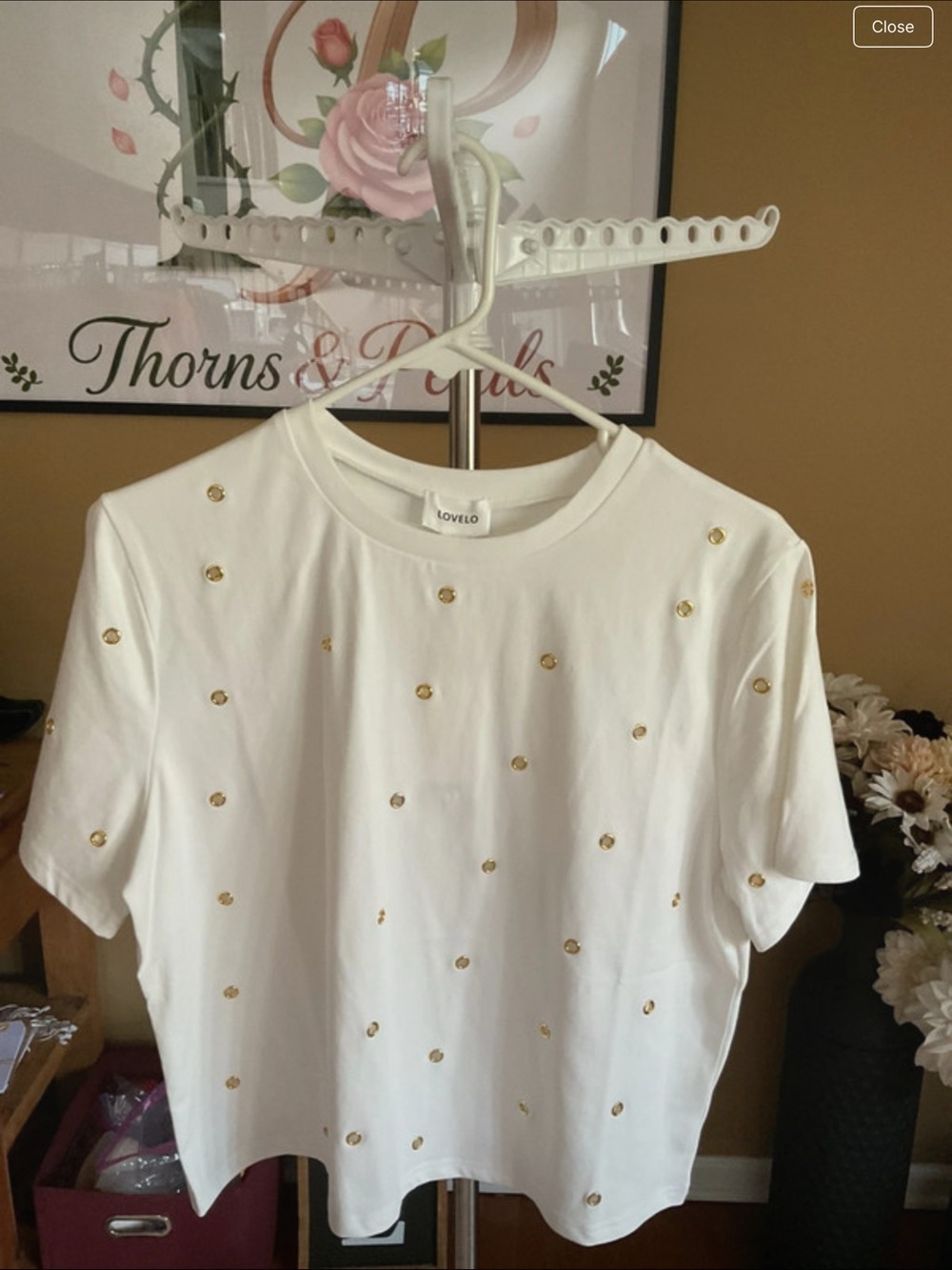 Love White Short Sleeve Tee with Gold Stud Details